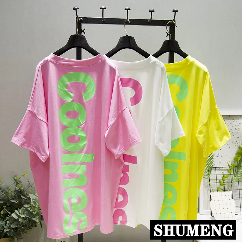 Корейская мода 2020 летняя свободная крутая футболка женская средней длины с