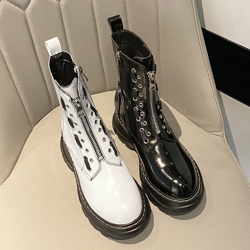 

2020 spring and autumn new personality trend short boots wild leather thick bottom middle heel zipper women boots X171