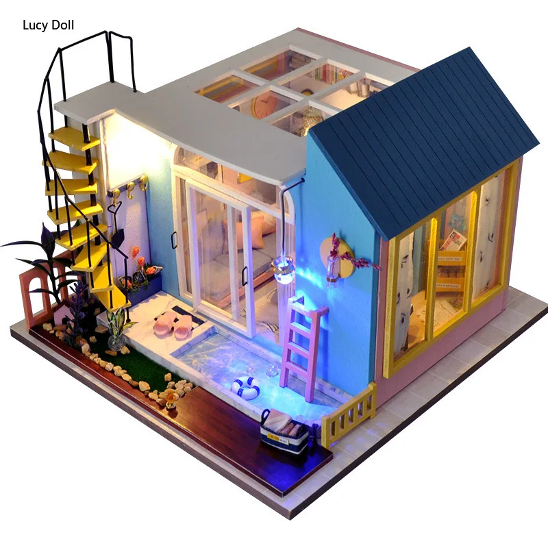 

Wooden House Diy DIY House Handmade House Model Warm And Fashionable Villa With Swimming Pool Creative Love Gift