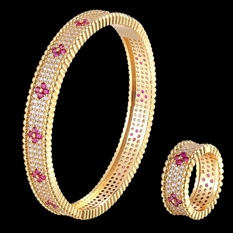 Zlxgirl Luxury brand Simple AAA cubic zircon bangle and Ring Jewelry Set wedding bridal bracelet couple gifts free shipping | Украшения и