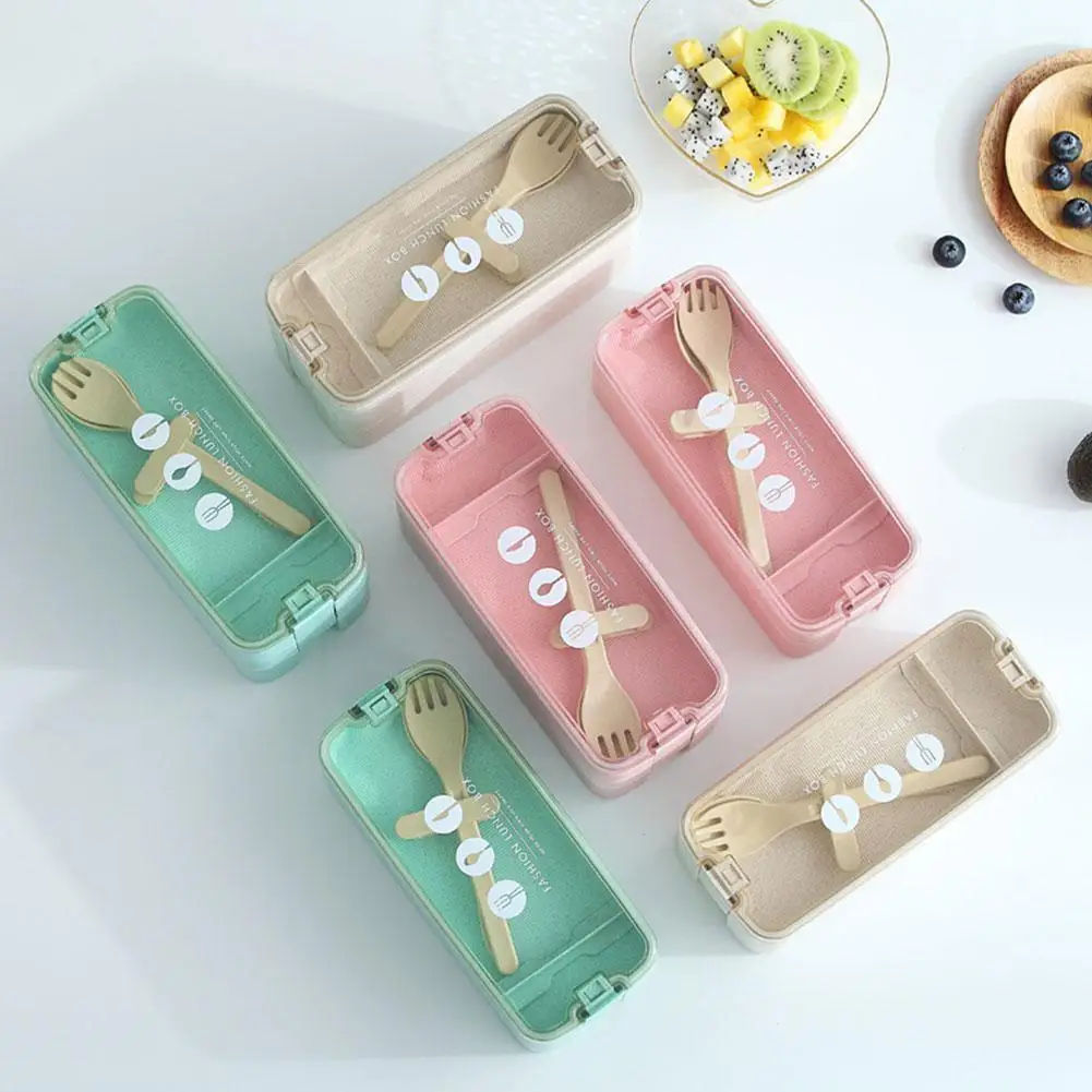 

Wheat Three-layer Lunch Box Microwave Oven Lunch Box Japanese-style Storage Box Stackable B4I0