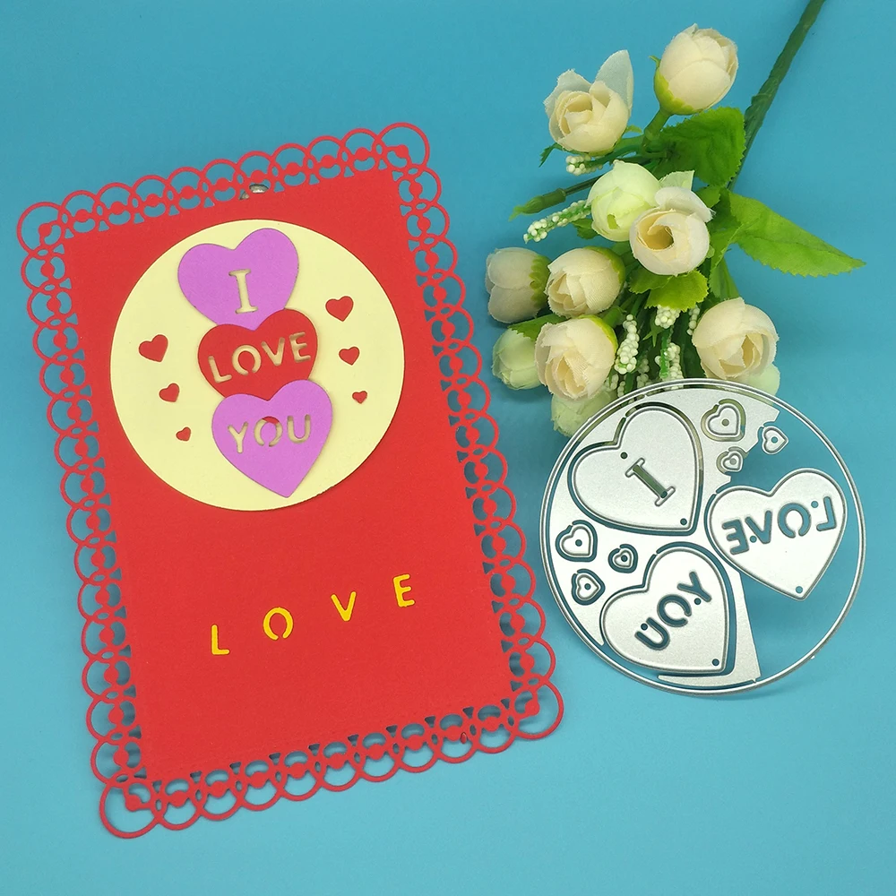 Peach heart shape with I love you, round shape, metal cutting mold, scrapbook, paper gift card, DIY decorative molding template