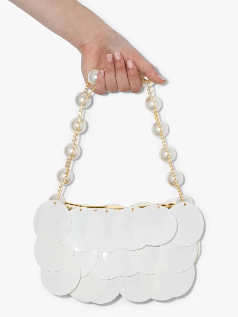 

Women Bags Designer Sequins Chain Woven Bag Pearl Handle Hollow Evening Bags Clutch Female Travel Holiday Shoulder Bag Handbag