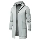 Мужской модный трендовый кардиган средней длины, куртка, однотонная ветровка с длинным рукавом и капюшоном, пальто и куртки на осень и зиму