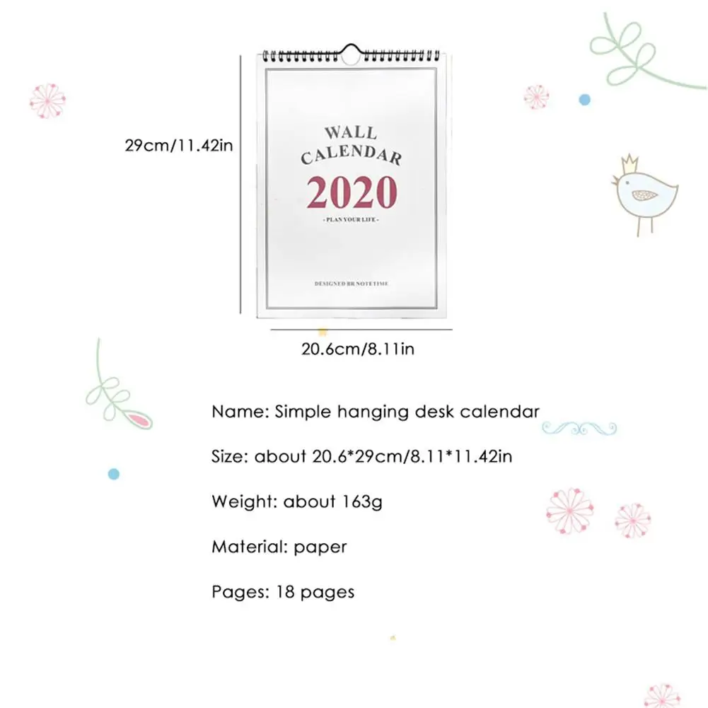 Простой подвесной Настольный календарь 2019-2020 домашний планировщик настенный