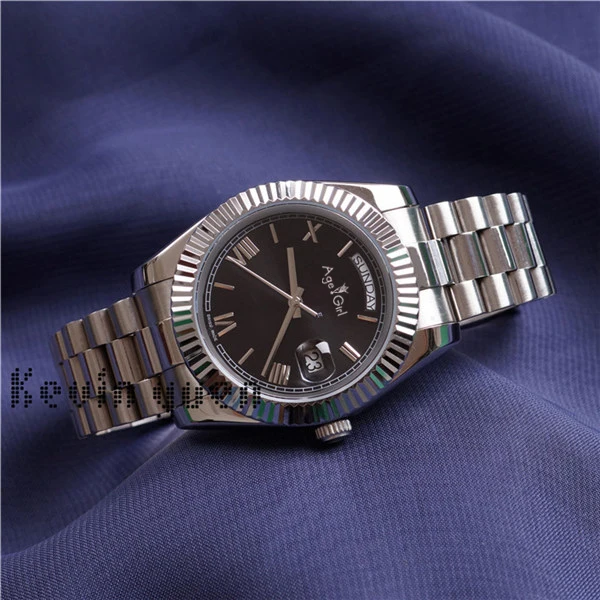 Silver Black Роскошные брендовые новые мужские часы DAYDATE из желтого розового золота, часы на день, дата, президент, автоматические механические часы Roma, серебристый, черный, зеленый, синий, 41 мм - Цвет: Silver Black