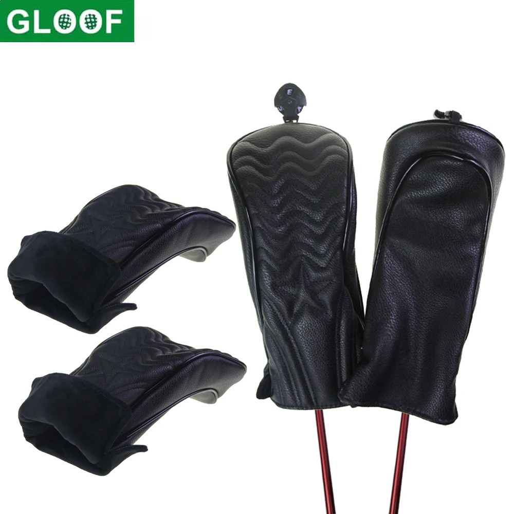 

GLOOF Golf Head Covers Driver Fairway Wood Headcover Black Vintage PU Leather 1 3 5 Driver and Fairway HeadCovers for Golf Club