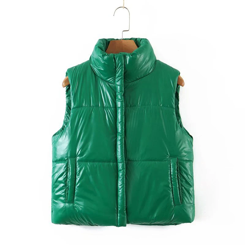 

2021 Spring Glossy Women Cotton Waistcoat Jacket Autumn Waterproof Vest Coat Casual Zipper Sleeveless Jacket Female Short Vest