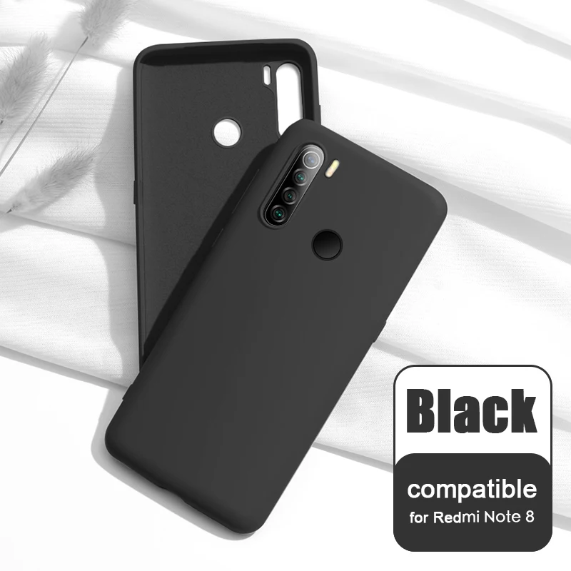 for Note8 Black Чехол для Xiaomi Redmi Note 8/Note 8 Pro жидкий силиконовый мягкий чехол для Redmi Note 8 задняя крышка и закаленное стекло - Цвет: for Note8 Black