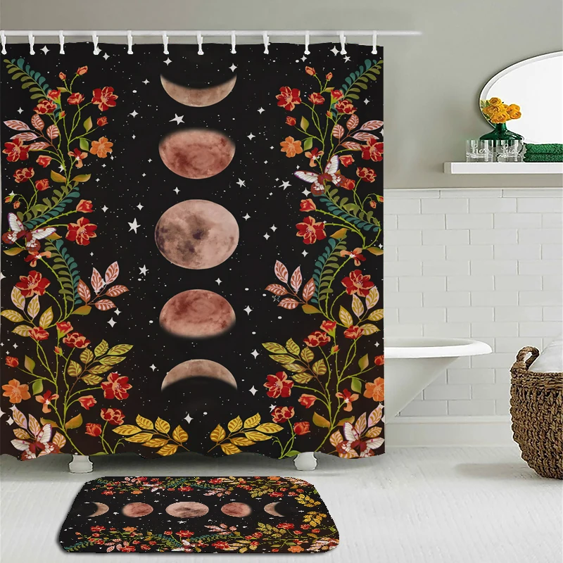 

2Pcs/Set Nordic Flower leaf Starry Sky Moon Shower Curtain Set Waterproof Bathroom Curtains Bathroom Non-slip Mat Toilet Mat