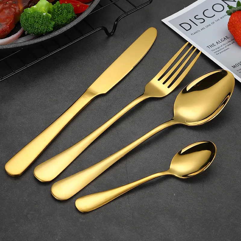 24pcs Dinner Goldware Cutlery Dinnerware Set Spoon Fork Knife Stainless Steel Sets Portable Tableware | Дом и сад