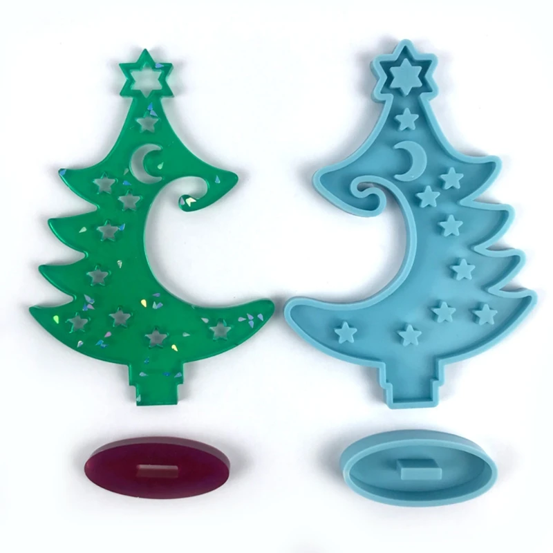 

R2LE Winter Tree Ring Holder Epoxy Resin Mold Assemble Christmas Tree Silicone Mould DIY Crafts Trinket Box Decorations Mold
