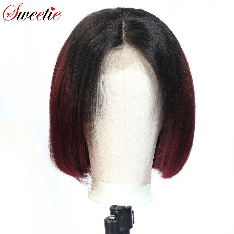 Sweetie волосы прямой Боб 13x4 кружевной передний парик 1b/99J красный Омбре