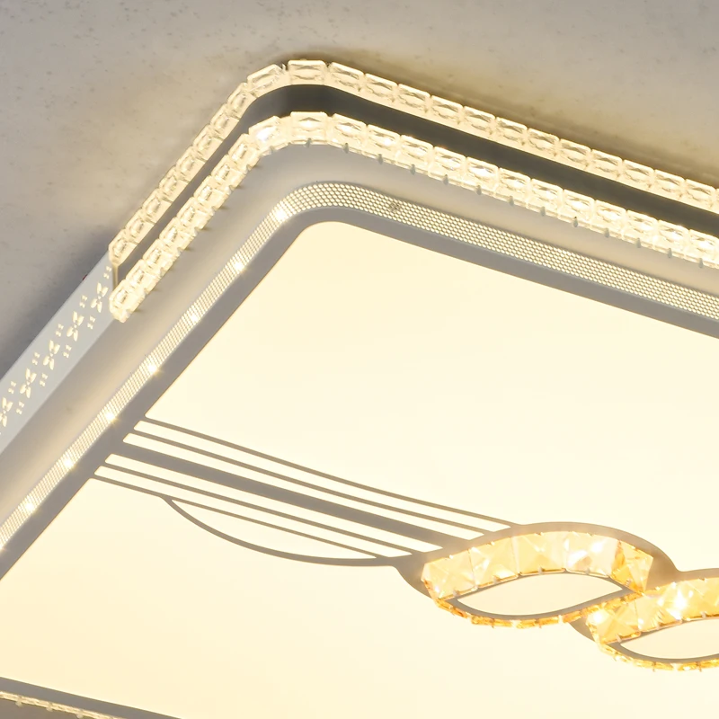 

Modern Fashion New Iron Art Atmospheric Crystal Living Room Light Bedroom led Suction Top Light Rectangle Lighting with Remote C