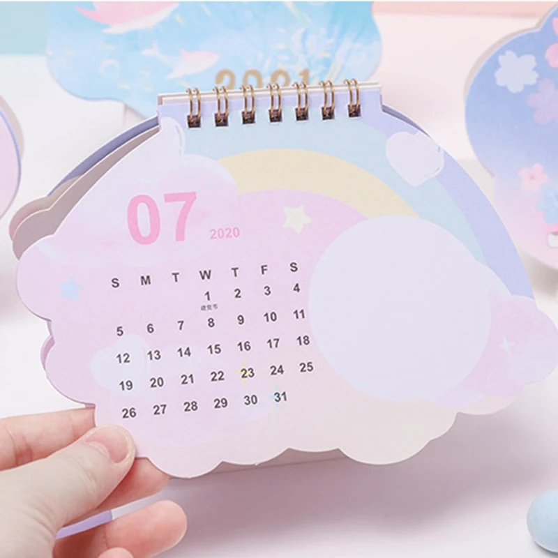 

Cute Cat Cherry Blossom Mini Coil Desktop Calendar Cartoon Calendar Desk Decor Office Supplies August 2020-December 2021