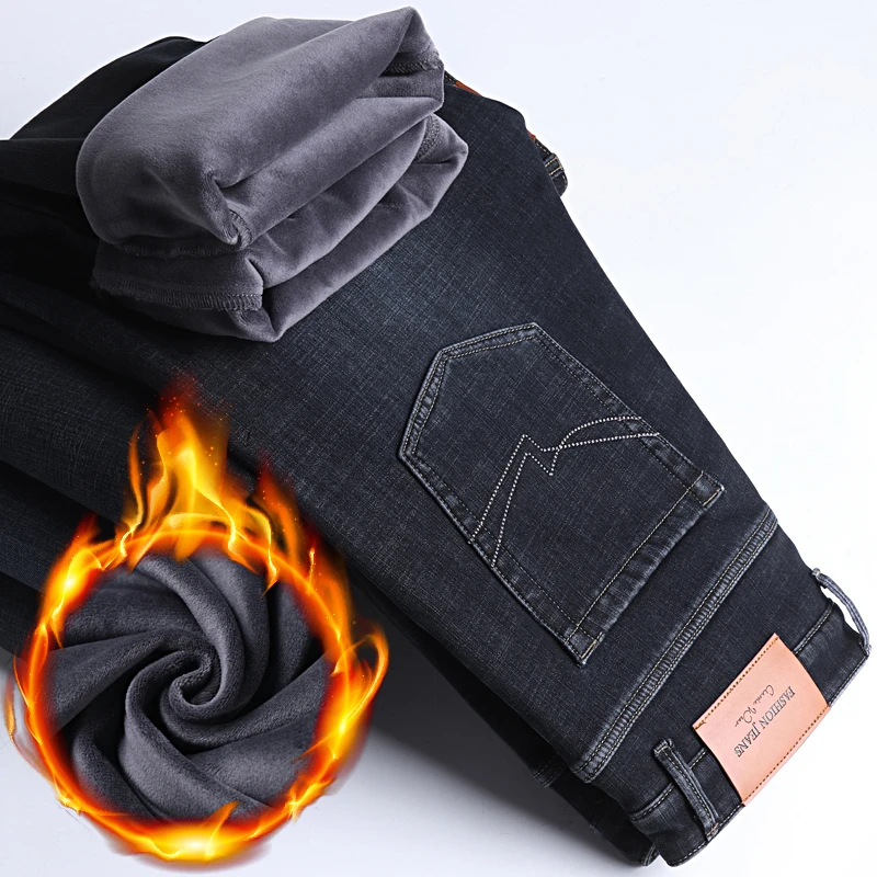 

Зимние брендовые высококачественные флисовые теплые джинсы с защитой от кражи на молнии от SHAN BAO 2021, классические мужские прямые свободные ...