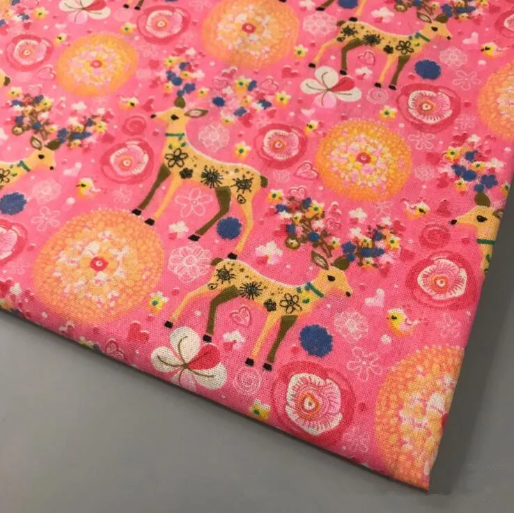 Хлопчатобумажная льняная ткань с принтом оленя ширина 150 см