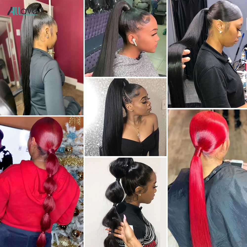 

Allove Remy Hair Ponytail Human Hair Ponytail Extensions Brazilian Ponytail Human Hair Straight Natural Hair For Black Women
