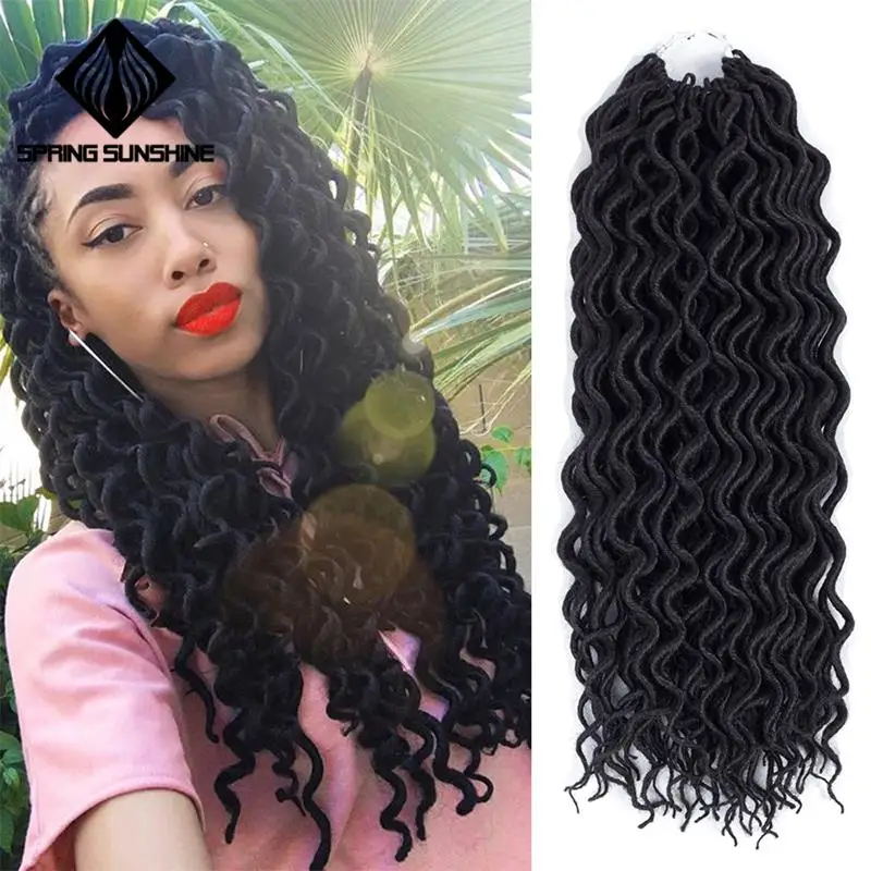 Весна солнце 18 дюймов богиня Faux locs Curly крючком косички волосы Омбре кудрявые дреды синтетические волосы для наращивания для женщин