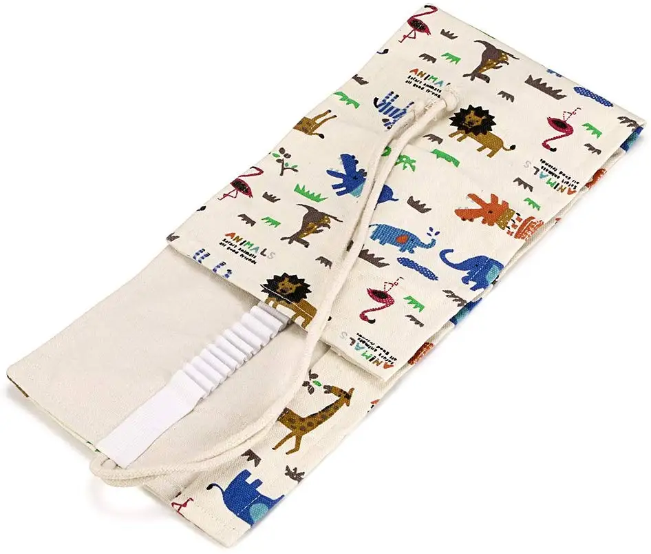 Милый холщовый карандаш ручной работы с мультипликационным рисунком зоопарка