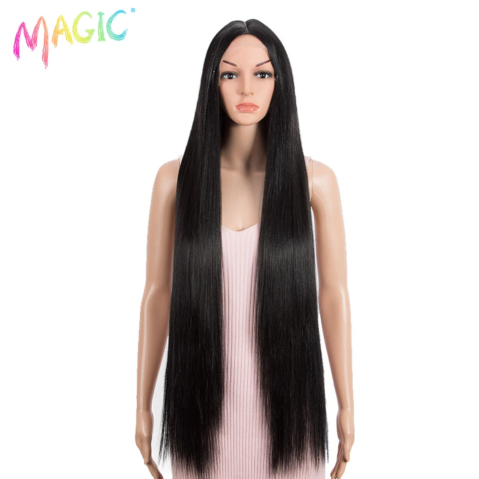 Волшебные синтетические кружевные парики прямые длинные волосы для чернокожих