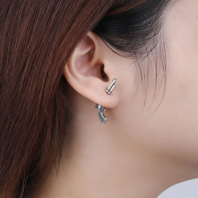 

S925 Silver Retro Funny Pistol Men and Women Street Trend Earrings Weapon Pistols Earrings Unisex Jewelry Accessories 2021