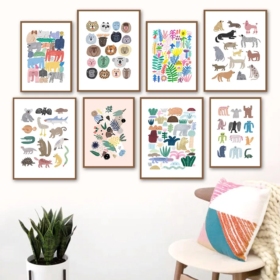 

Cartoon Lion Tiger Koala Palm Forest Zoo Animal Wall Art Canvas Painting Nordic Posters And Prints Wall Pictures Kids Room Decor