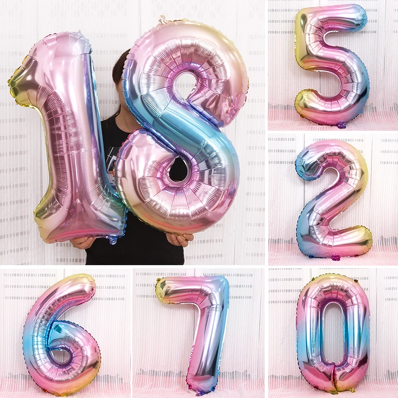 

40 дюймов градиентные цифры, фольгированные шары, большие цифры, гелиевые шары, шары для детского дня рождения, свадьбы, вечеринки, свадебные ...