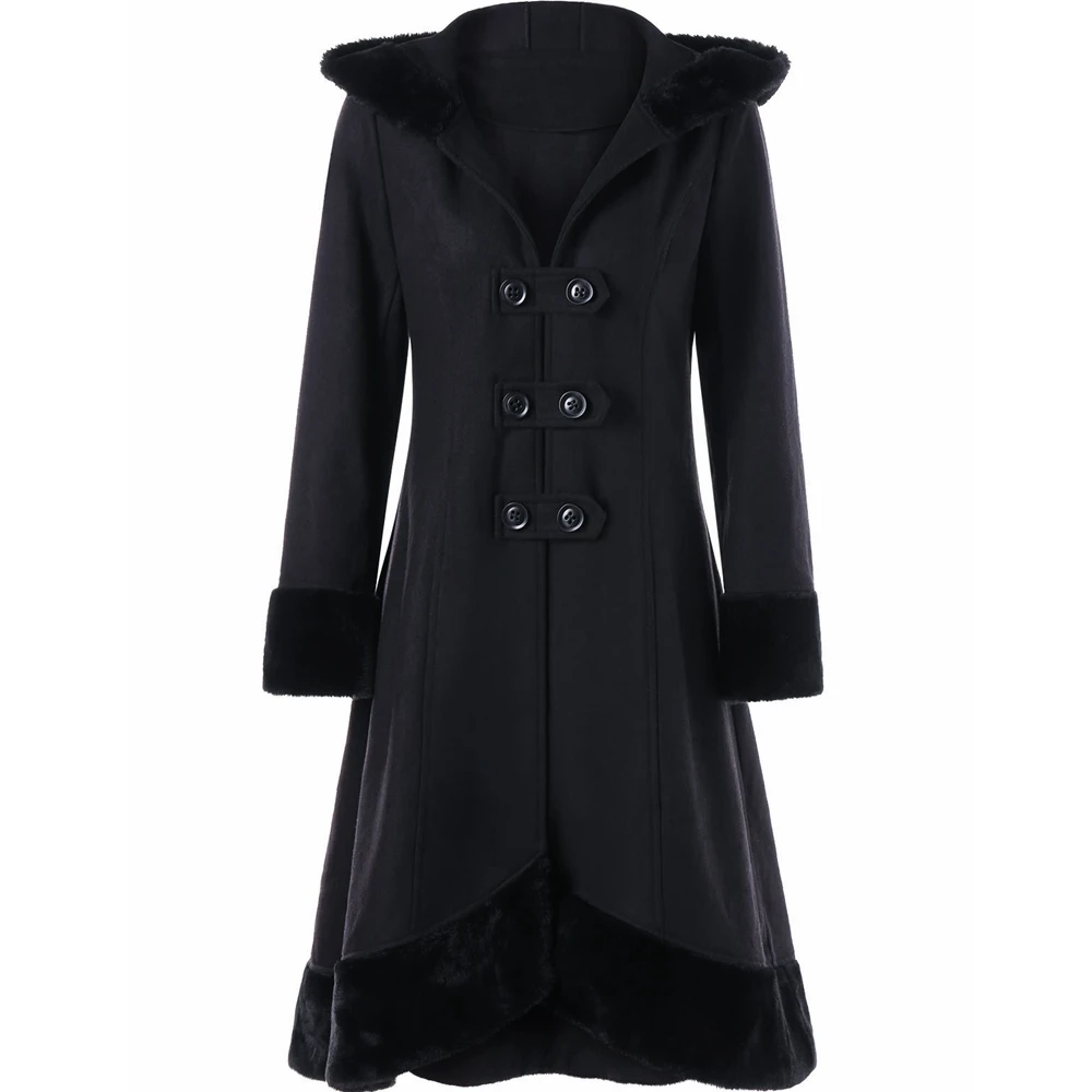 

Lugentolo Long Trench Coat Women Plus Size Winter Coats Hooded Fur Collar Double Breasted Tie Slim Solid Woman Jacket