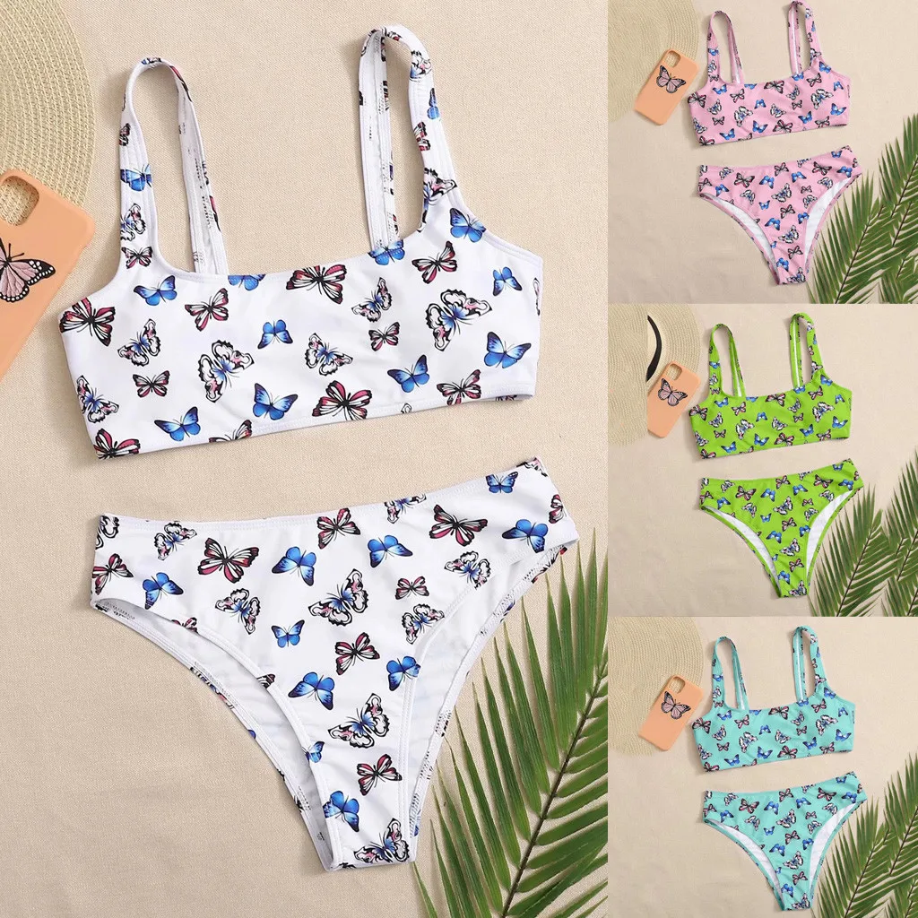 Купальник женский бикини с высокой талией и принтом бабочек | Женская одежда