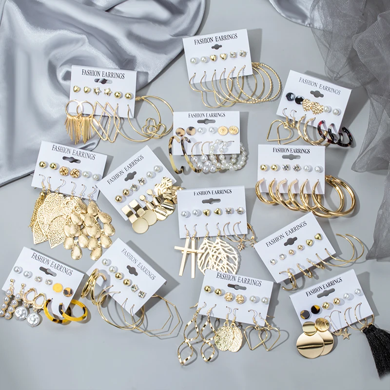 

New Women's Earrings Set Tassel Pearl Acrylic Earrings For Women Bohemian Fashion Jewelry 2020 Geometric kolczyki Hoop Earings