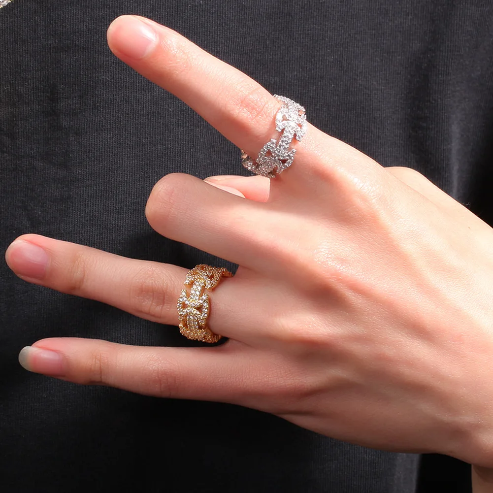 

Zciti Hip Pop 10mm Byzantine Miami Cuban Ring Wedding Engagemet Copper Gold Silver Color Ring For Women Girl Eternity Band Rings