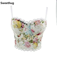 fresh breath embroidery print sexy women top push up silm cami top bralette bra to wear out female corset tops clothes 2021
