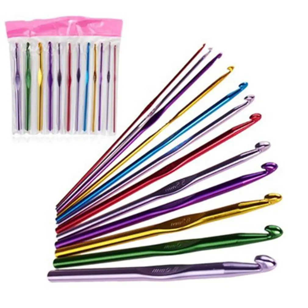 

12 Pcs Ergonomic Multi Colour Stainless Steel Crochet Hooks Yarn Knitting Needles 2-8mm Sewing Tools DIY Craft Knit Needle