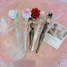 Lolita Lace Fan Gorgeous Retro European Style Rose Folding Fan Dark Gothic Court Dance Hand Fan Gift Wedding Party Decoration