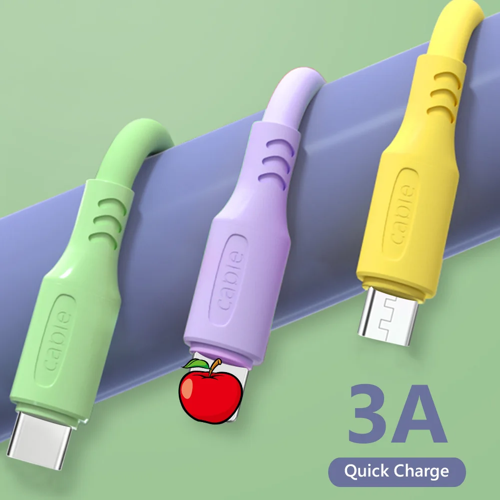 1 м 3A USB Type-C Android Micro Liquid Silicone кабель для быстрой зарядки и синхронизации данных IPhone