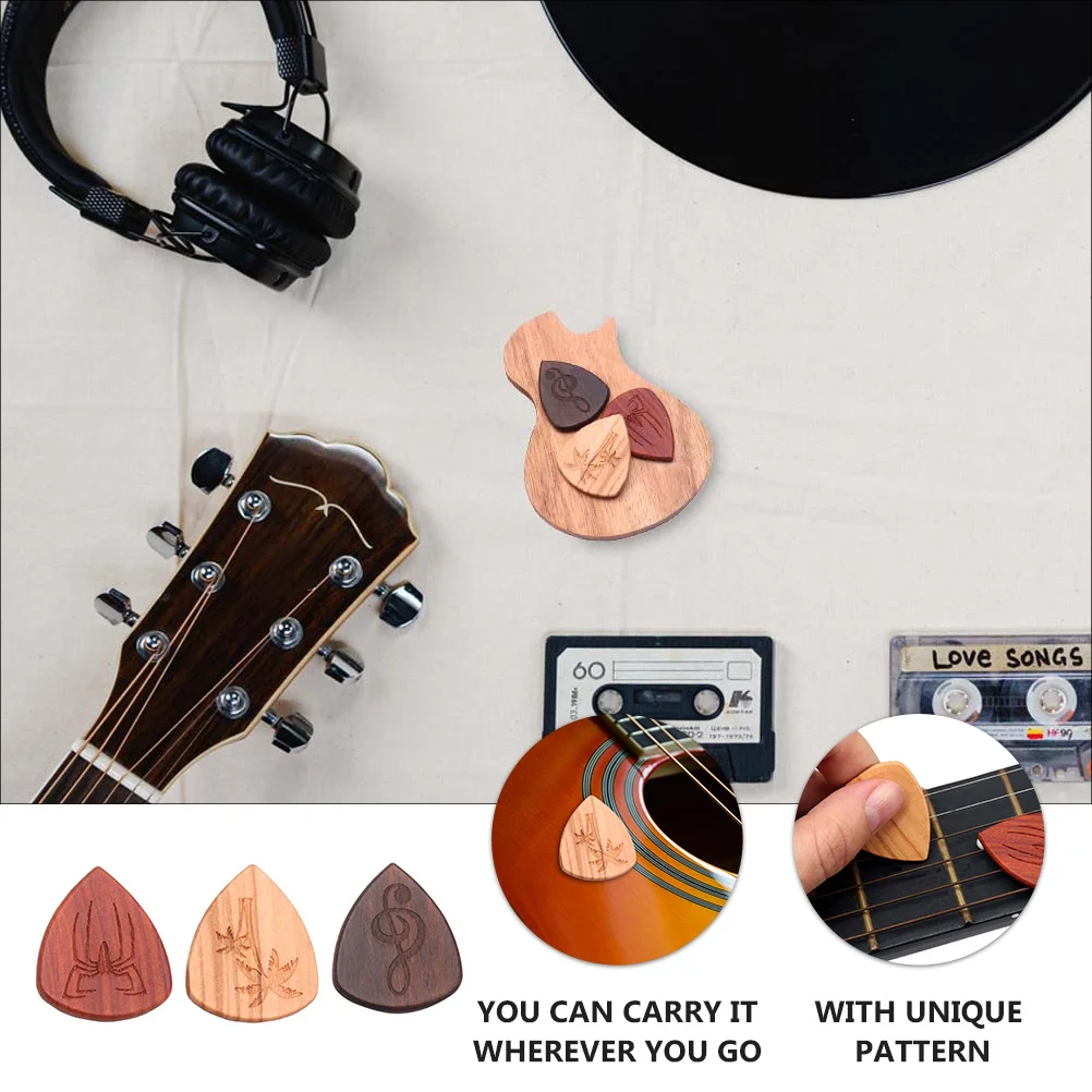 

1 Set Plectrum Box with Pick Wooden Guitar Plectrum Container for Guitar Bass