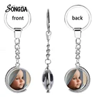 При индивидуальном заказе двухсторонний брелок для Семья фотологотип командысувенир для пары стеклянный купол для ключа кольцо изысканный подарок