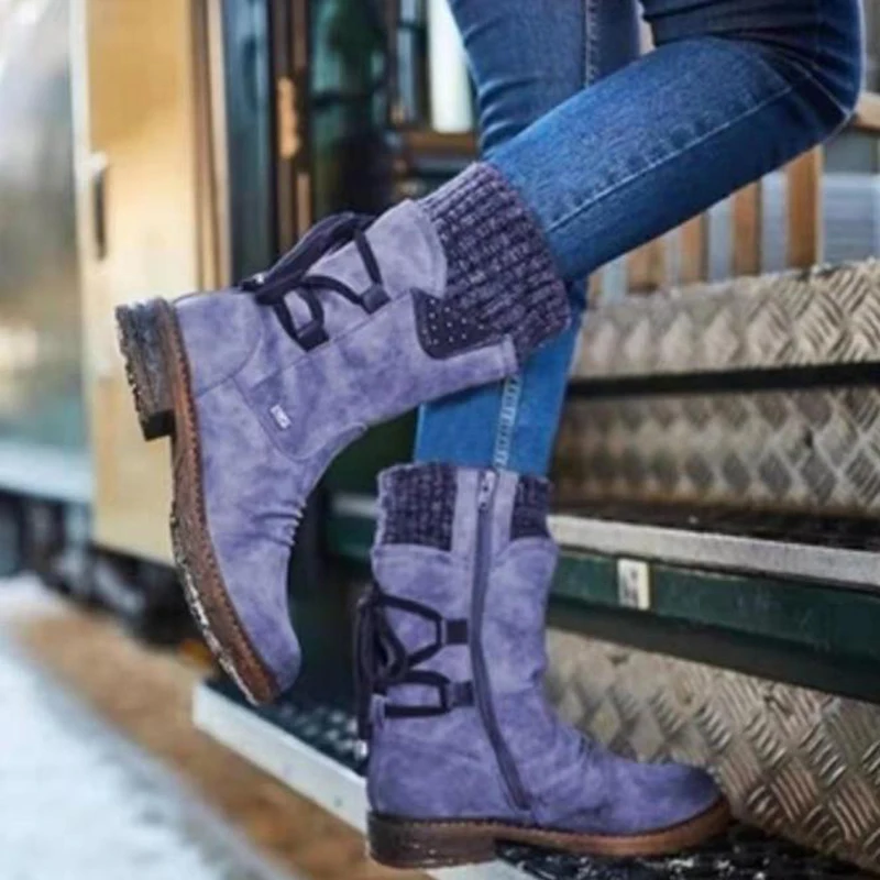 

Женские сапоги, зимняя обувь, базовые женские сапоги до середины икры, украшение на платформе с круглым носком, женская обувь, теплые сапоги ...