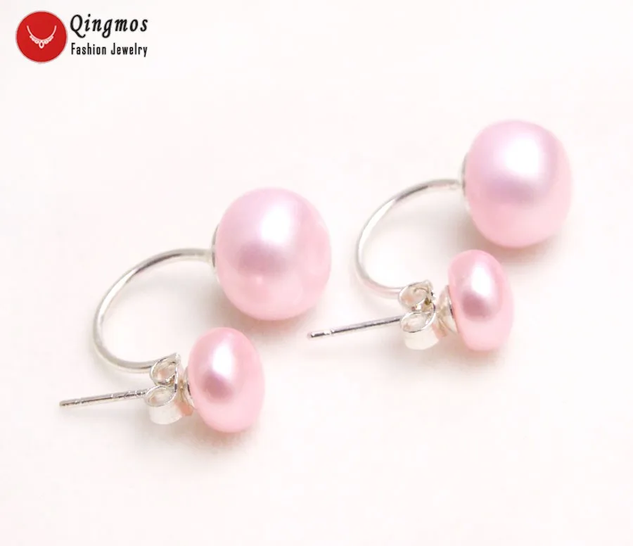 Женские серьги с натуральным жемчугом Qingmos двусторонние плоским круглым