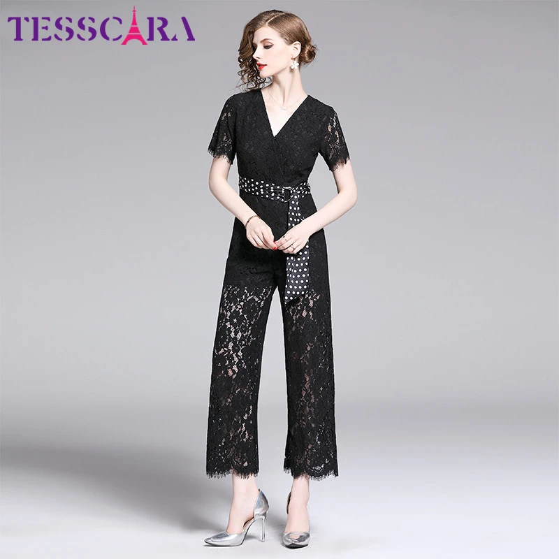 Женский офисный комбинезон TESSCARA белый кружевной Летний 2019 | Женская одежда