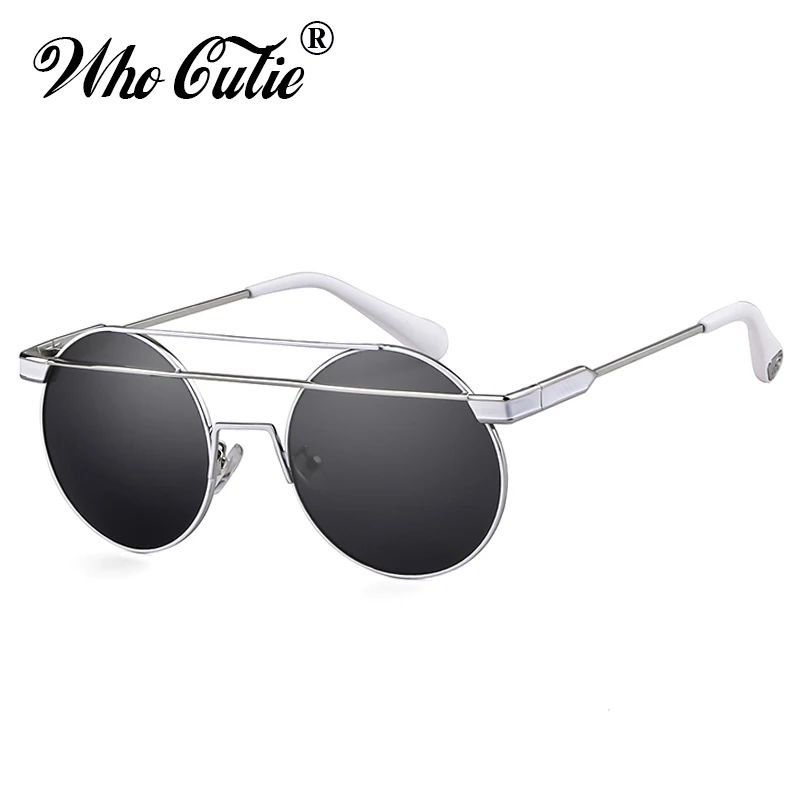 

WHO CUTIE Steampunk Sunglasses Women Brand Designer Round Metal Frame Double Bridge Sun Glasses 90S Vintage Retro Shades OM707