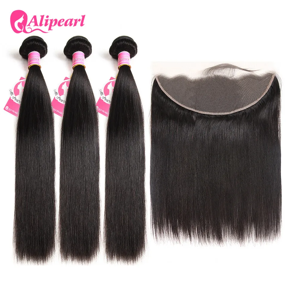 AliPearl малазийские прямые человеческие волосы 3 пряди с 13x4 фронтальными