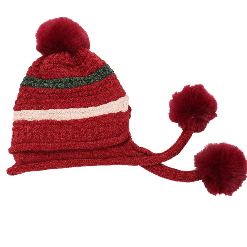 

Winter Christmas Fur Pompom Hat for Women Ladies Skullies Beanies Pom Poms Hats 50-63cm for Female Girls Casual Outdoor Caps