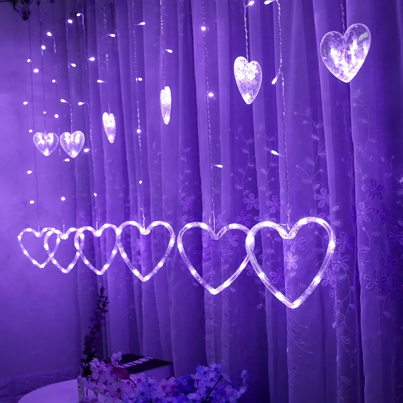 

LED Heart-shaped Curtain String Light Window Hanging Curtain Lights String Net Xmas Home Party Decor Romantic Decoraion Lamps