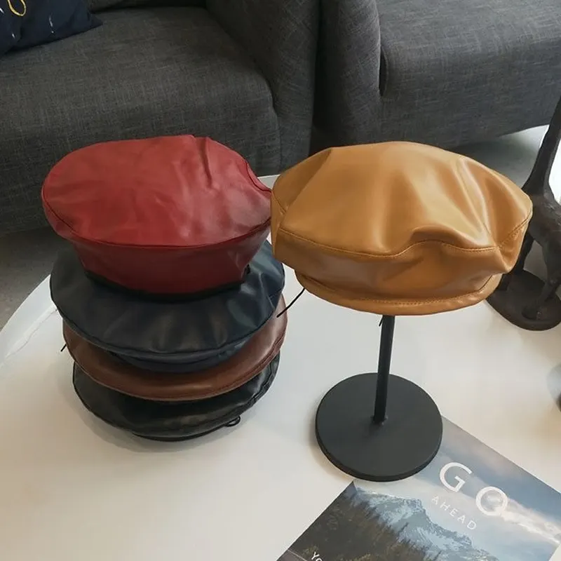 Винтажный берет из искусственной кожи для женщин и мужчин осенне-зимняя плоская