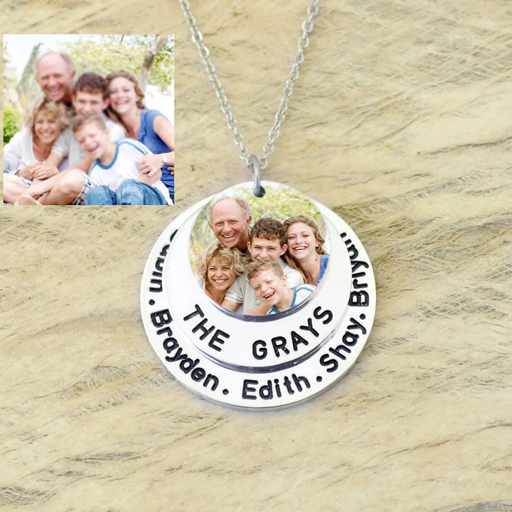 Персонализированные семейное ожерелье с фото на заказ гравировкой память