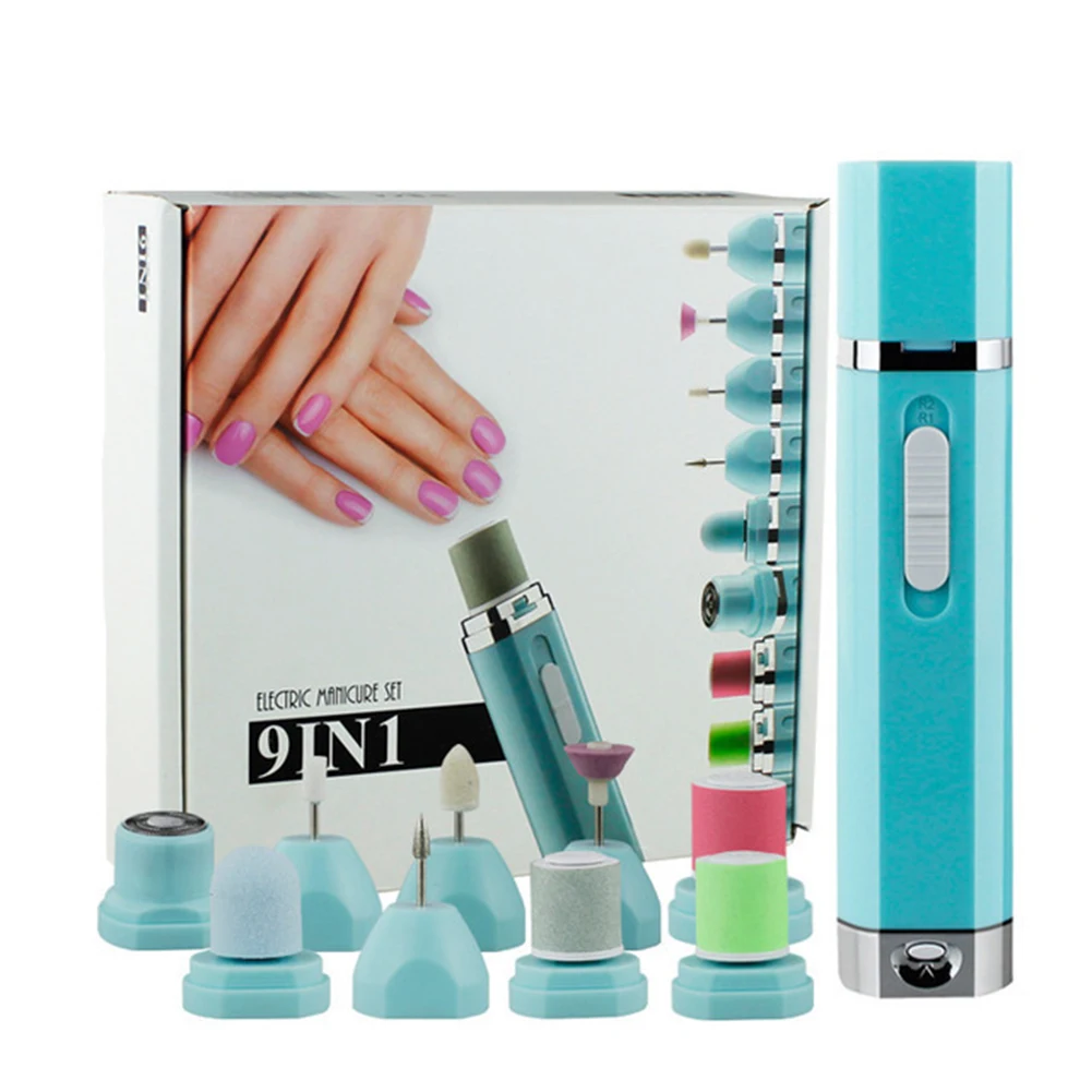 

9 in 1Portable Electric Nail Drill Kit Set Battery Manicure Pedicure Grinding Burnishing Machine Personal Manicure and Pedicure