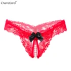 Трусики женские кружевные бесшовные, Эротические стринги с жемчугом, пикантные прозрачные трусы с вырезом, нижнее белье