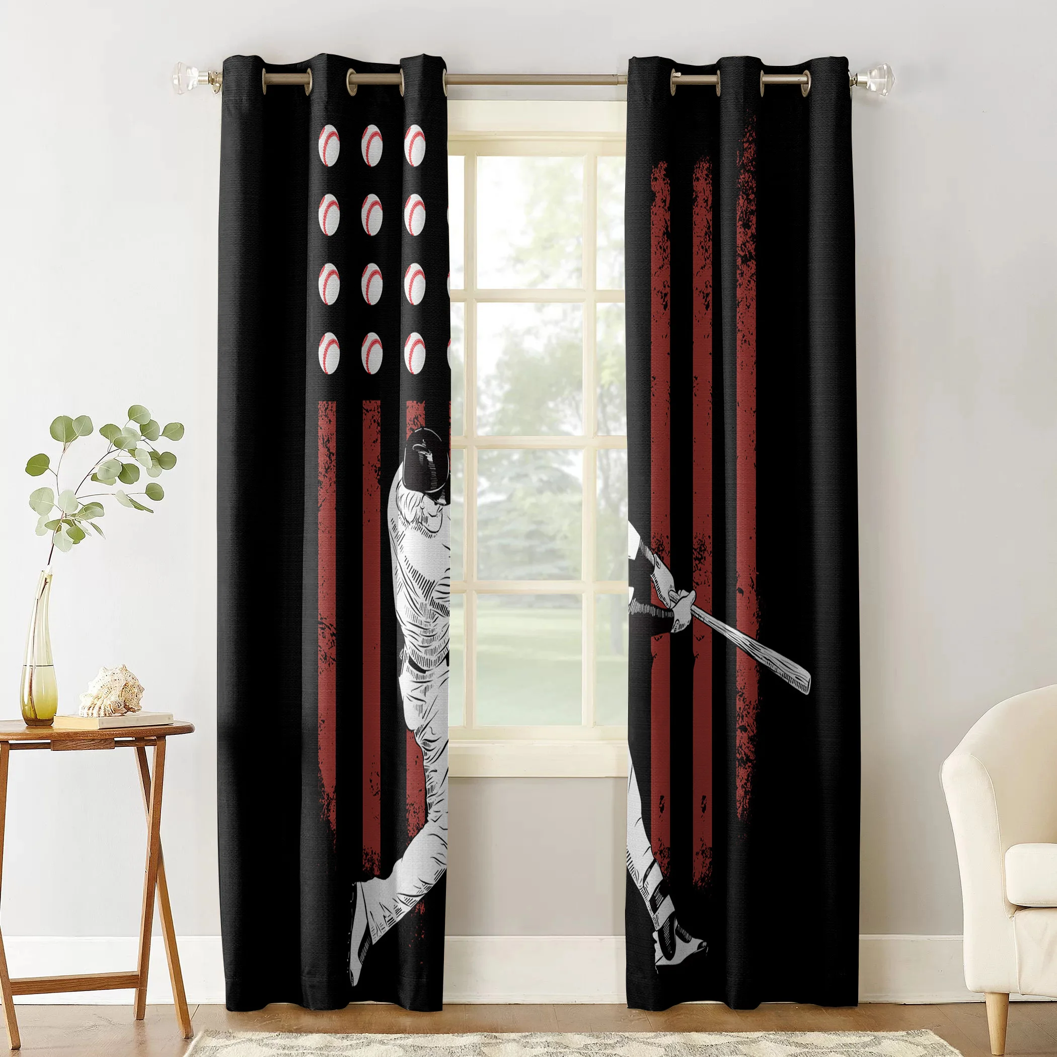 Занавеска на окно Спортивная Черная бейсбольная занавеска с американским флагом